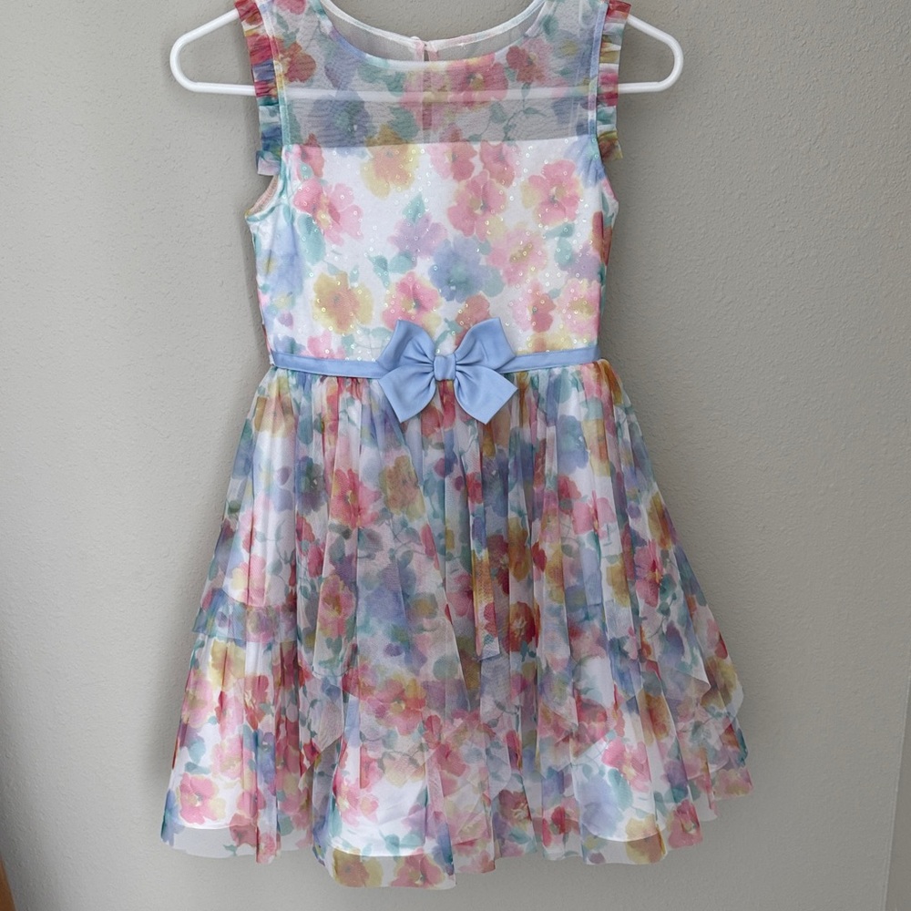 Jona Michelle Pastel Floral Dress with Blue Bow